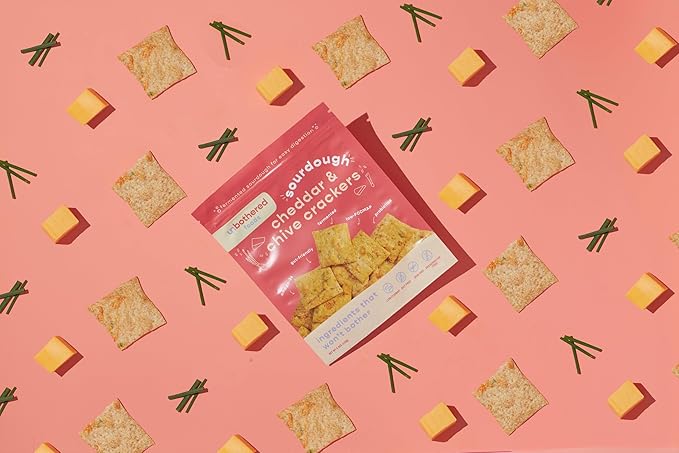Unbothered Foods Cheddar & Chive Sourdough Crackers - Gut-Friendly & Easy to Digest, Non-GMO, No