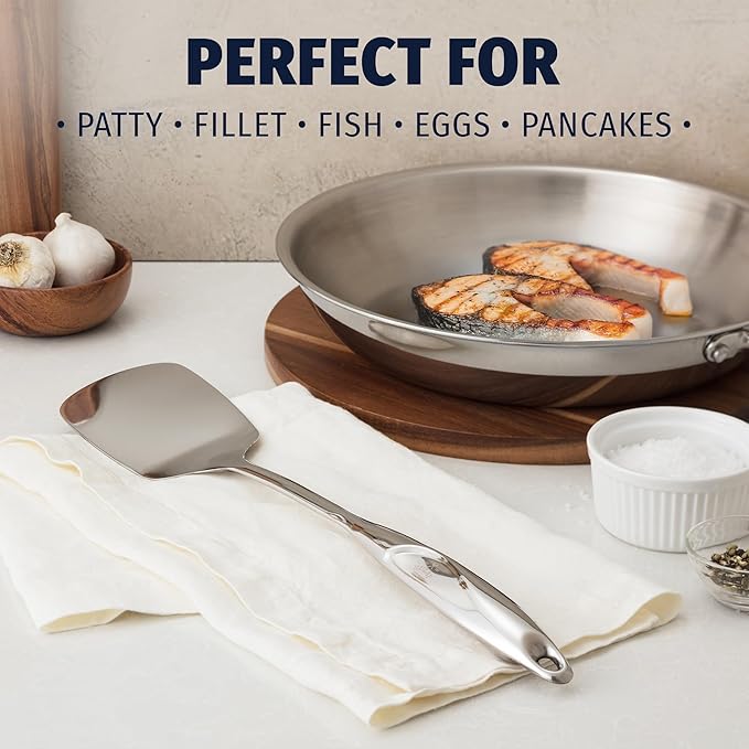 Zulay Kitchen Premium Stainless Steel Metal Spatula - Cooking Spoon Turner - Durable Cooking