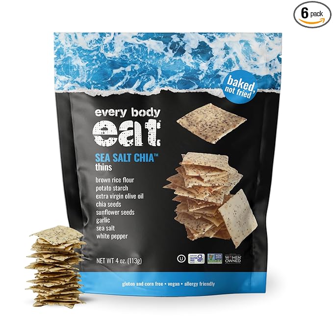 Every Body Eat Snack Thins, Allergen Friendly, Vegan, Gluten Free and Dairy Free (6 Count, Sea Salt