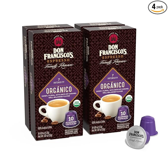 Don Francisco's Organico Espresso Pods: 40 Dark Roast Aluminum Capsules, Intensity 7, Compatible