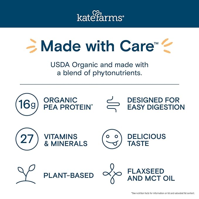 KATE FARMS Organic Nutrition Shake, Coffee, 16g protein, 27 Vitamins and Minerals, Protein Meal