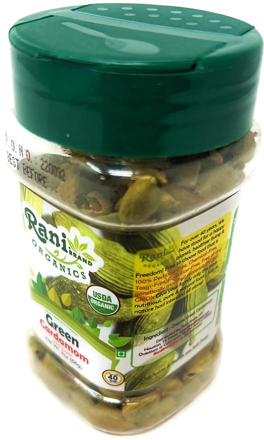 Rani Organic Green Cardamom Pods Spice (Hari Elachi) 2oz (56g) PET Jar ~ All Natural | Vegan |
