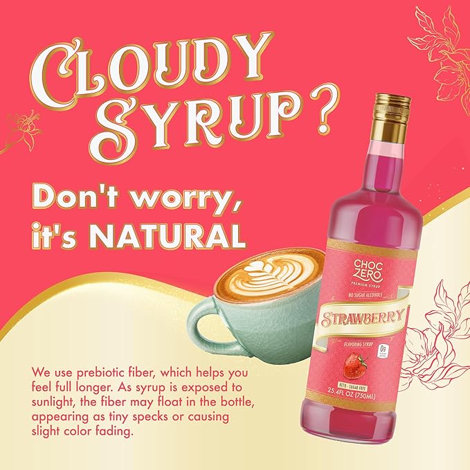 ChocZero Flavoring Syrup, Strawberry Flavor, Sugar Free Syrup for Drinks, Keto Friendly, 25.4 Fluid