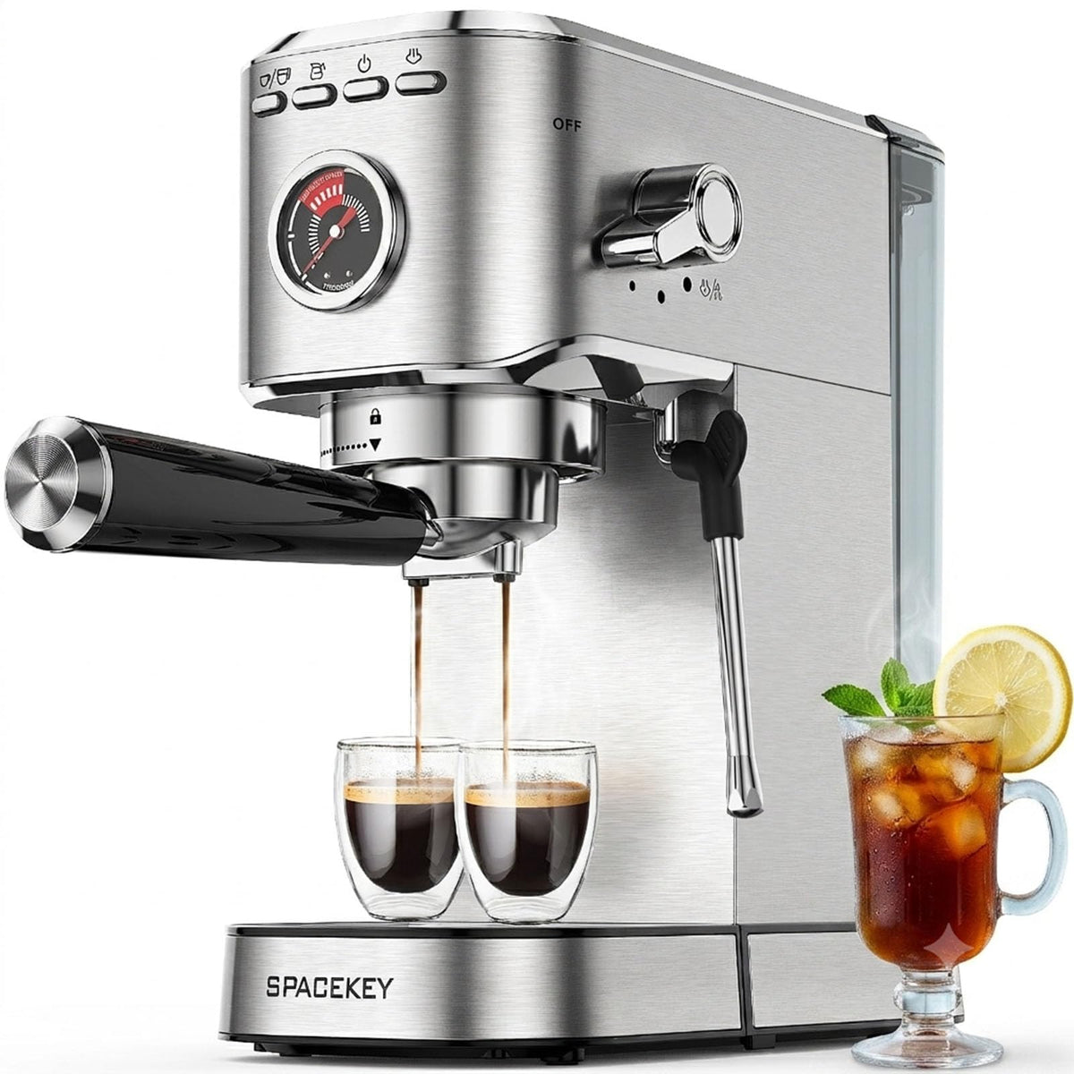 Spacekey Stainless Steel Espresso Machine – 39 oz, Silver