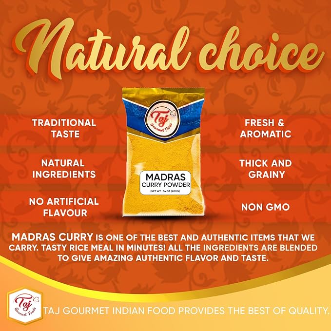 TAJ Madras Curry Powder | 14oz | Premium Blend of Spices | Mild Spice Level