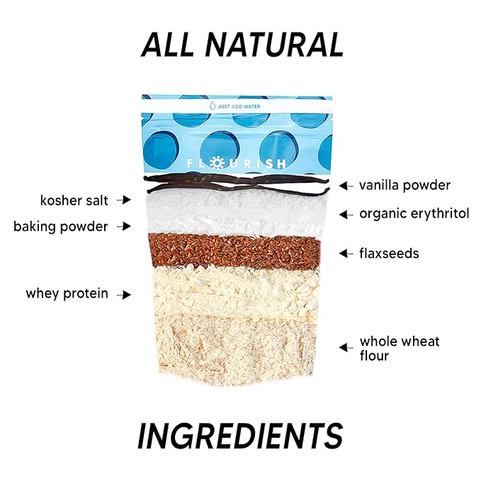 Flourish - Protein Pancake & Waffle Mix, Whey Protein Isolate & Flax Seed, Non-GMO, No Added Sugar