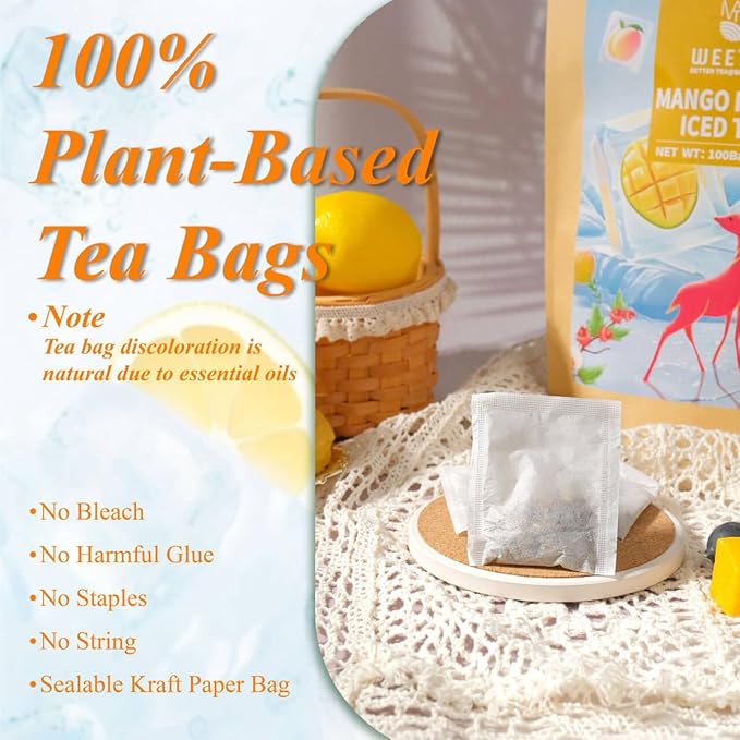 WT WEETEE Mango Peach Iced Tea, 100 Count Cold Brew Tropical Fruit Flavored Iced Tea Bags