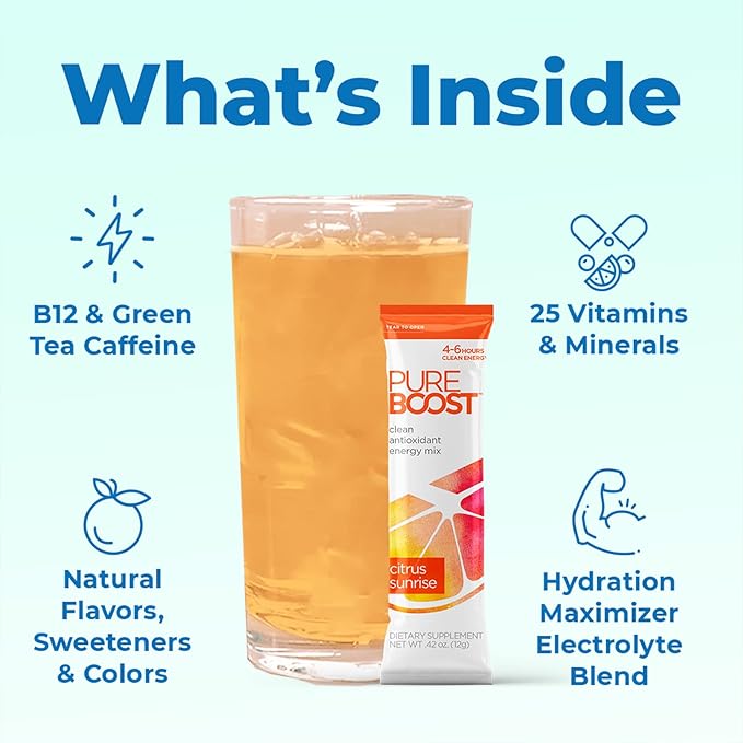 Pureboost Clean Energy Booster, Refreshing Energy Drink Mix with B12 Vitamins, Electrolytes