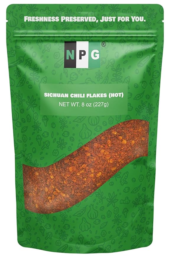 NPG Authentic Sichuan Chili Flakes 8 Ounce, Extra Hot, Szechuan Crushed Red Pepper Flake Bulk