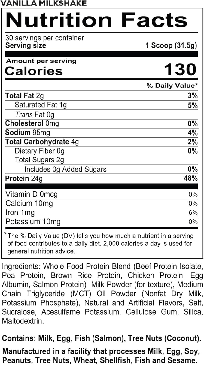 REDCON1 MRE Lite Whole Food Protein Powder, Vanilla Milkshake - Low Carb & Whey Free Meal