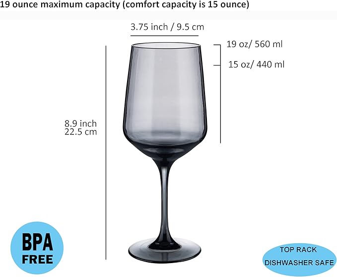 KOXIN-KARLU Unbreakable Classic 18 ounce All-Purpose Plastic Stem Wine Glasses Acrylic Glasses, set