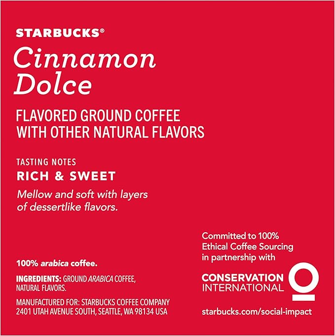 Starbucks Flavored Ground Coffee K-Cup Pods,Cinnamon Dolce,Flavored Ground Coffee Signature