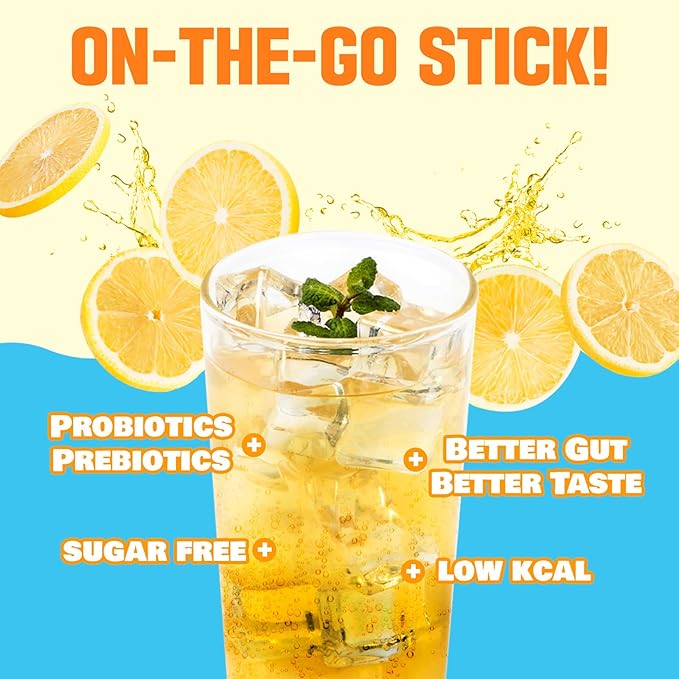 TEAZEN Lemon Kombucha Tea, Hydration Drink Mix, Sugar Free, Live Probiotics & Prebiotics, 10