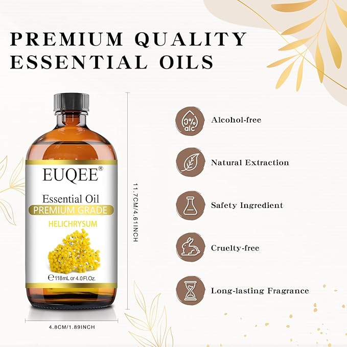 Helichrysum Essential Oil 4 oz/118 ml Large Bottle Premium Helichrysum Oil with Glass Dropper