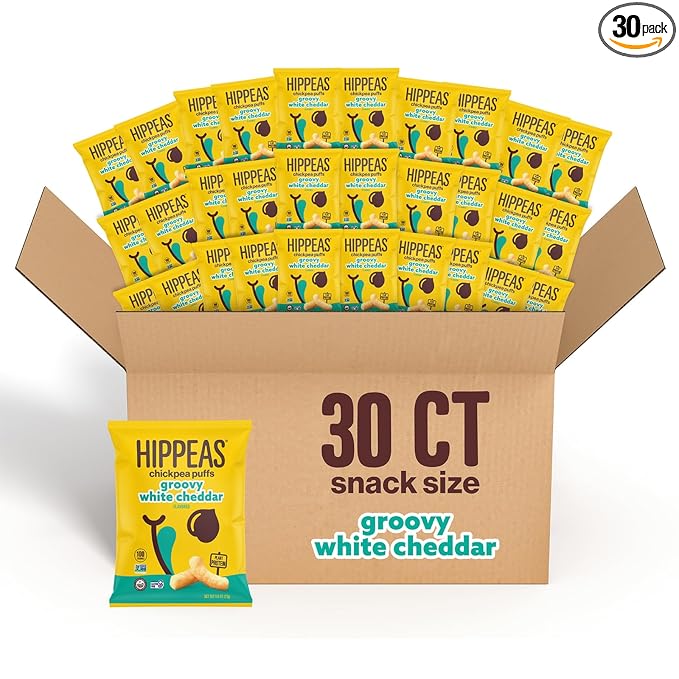 Hippeas Chickpea Puffs, Groovy White Cheddar, 0.8 Ounce (Pack of 30), 3g Protein, 2g Fiber, Vegan