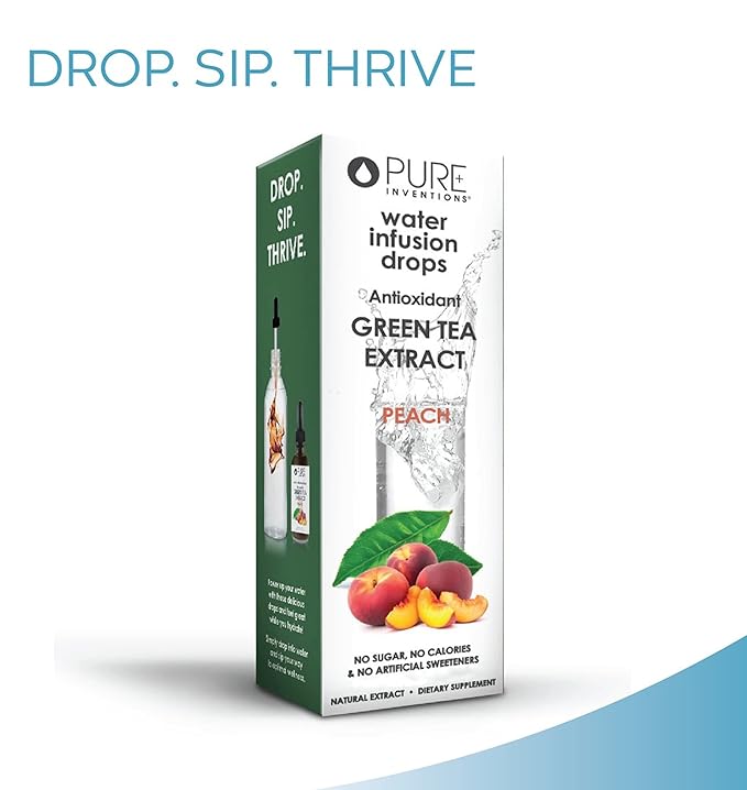 Pure Inventions - Green Tea Peach Water Infusion Drops - Antioxidants & Electrolytes - Health &