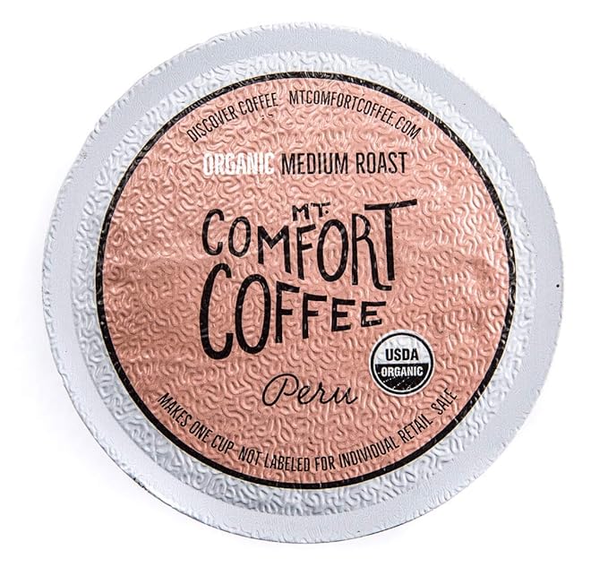 Mt. Comfort Coffee Organic Peru Medium Roast, 80 Count Coffee Pods - K-Cup Compatible Including 2.0