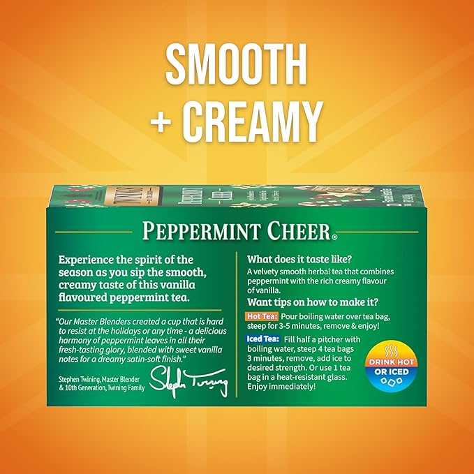 Twinings Peppermint Cheer Herbal Tea Individually Wrapped Bags, 20 Count (Pack of 6), Naturally