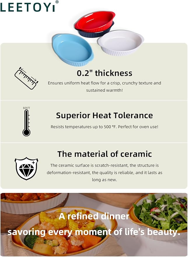 LEETOYI Porcelain Small Oval Au Gratin Pans,Set of 4 Baking Dish Set for 1 or 2 person servings