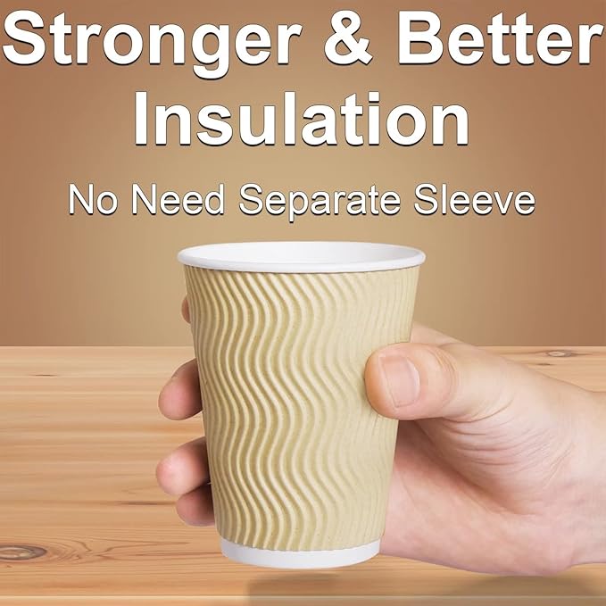 Hot Paper Cups_12 oz Disposable Insulated Corrugated Sleeve Ripple Wall Paper Cup 100 pcs,12oz Cups