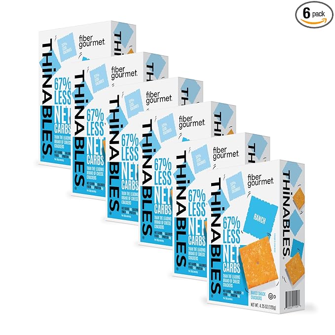 Fiber Gourmet Ranch Thinables Baked Cheese Crackers – Low Calorie, High Fiber Snack – 6g Net Carbs