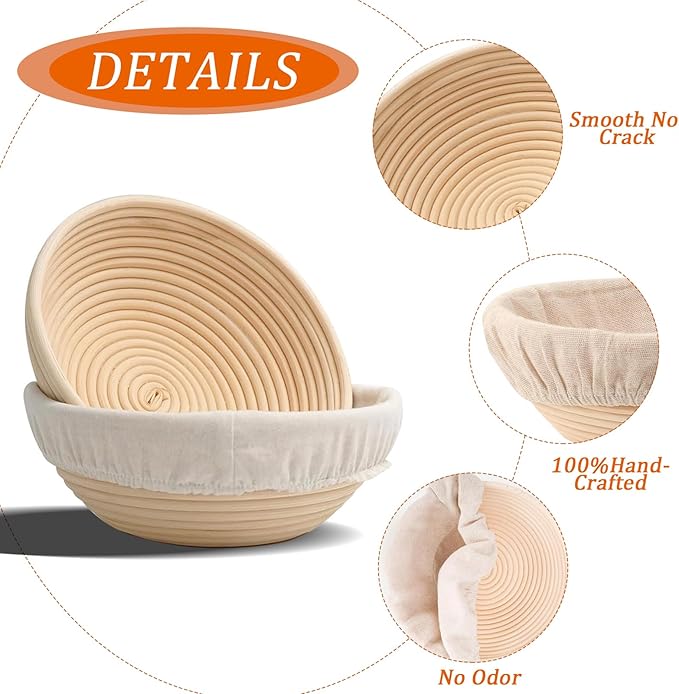 9 inch Round Banneton Bread Proofing Basket Sourdough Bread Baking Supplies Set of 5 Sourdough