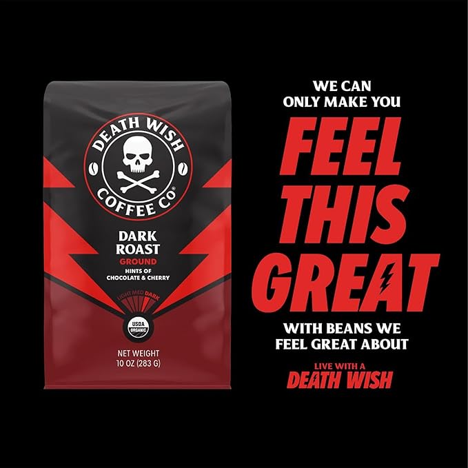 Death Wish Coffee, Whole Bean Dark Roast - USA Organic Coffee Beans Bundle/Bulk - Fair Trade