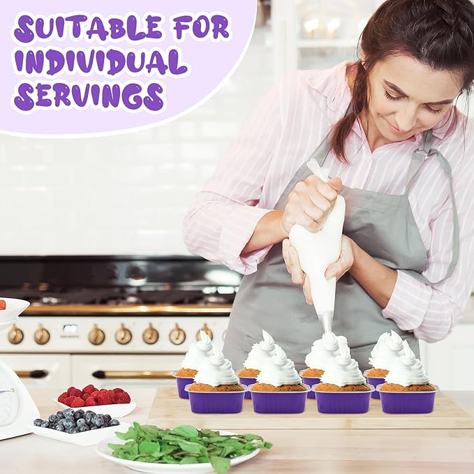 Aoriher 150 Pieces 10 oz Mini Cake Pans with Lids Aluminum Foil Baking Cups Square Disposable 4" x