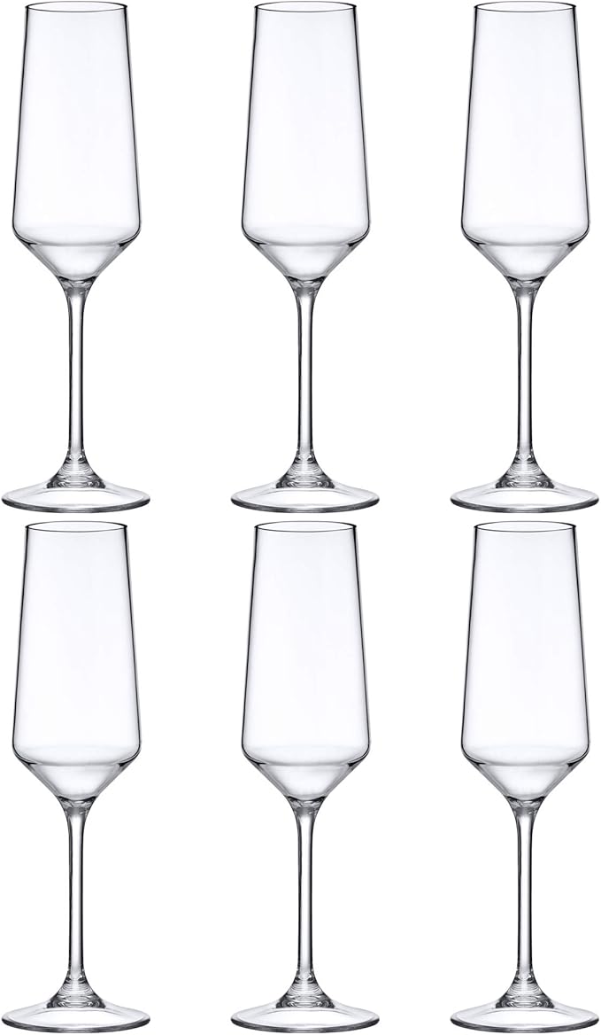 Amazing Abby - Stella - 8-Ounce Unbreakable Tritan Champagne Flutes (Set of 6), Plastic Wine