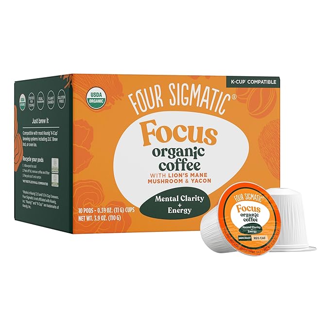 Four Sigmatic Mushroom Coffee K-Cups | Organic Dark Roast Coffee with Lion’s Mane Mushroom Powder &