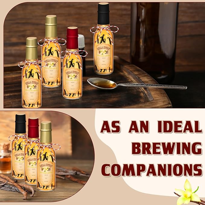 Tioncy 16 Pcs Vanilla Extract Bottles for Homemade Vanilla Jar Glass Bottle with Cap, Shrink Band