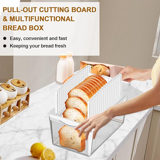 Upgrade Pull Out Bread Slicer for Homemade Bread with Bread Box, Foldable Bread Slicing