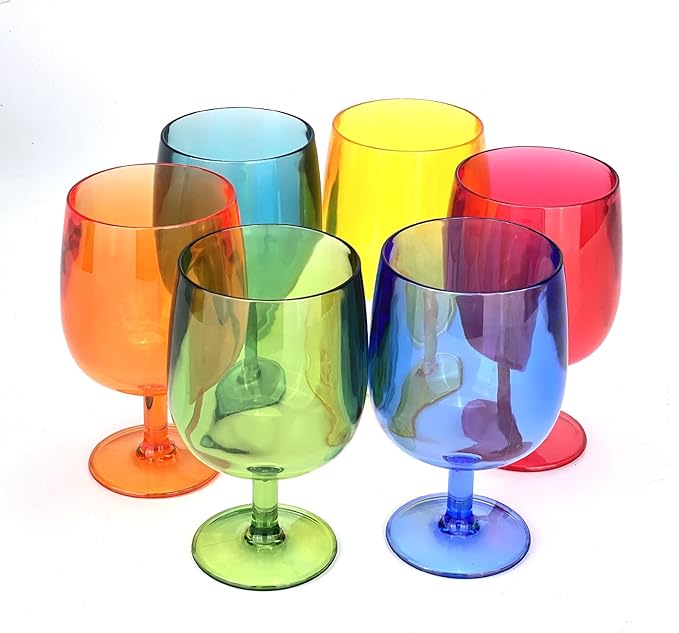 Yalin Set of 6 Unbreakable 12 oz Acrylic Plastic Wine and Water Tumbler Stackable Goblets.