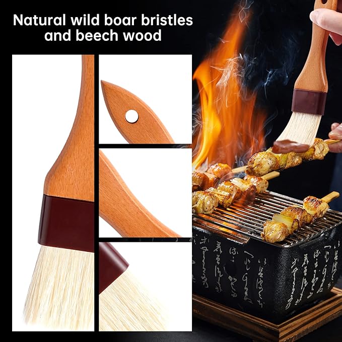 4 Pack Silicone Basting Pastry Brushes with 2 Wood Handle Culinary Oil Brushes, Heat Resistant