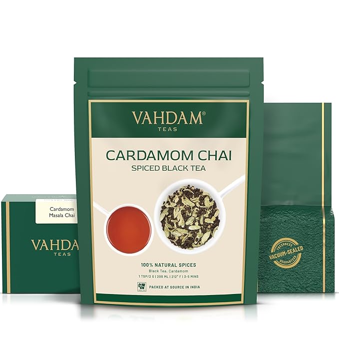 VAHDAM, Cardamom Chai Tea Loose Leaf (50 Cups,3.53 oz)  India's Traditional Cardamom Tea | Spiced