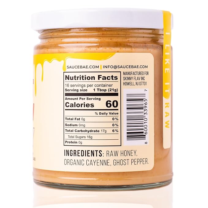 Sauce Bae Hot Raw Honey - Unfiltered & Unpasteurized, 100% USA White Clover, Perfect for
