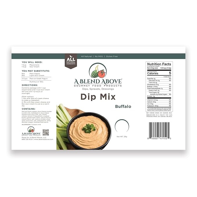 A Blend Above Buffalo Dip Mix, 3 Packs, 1 oz. Each, Makes 16 Ounces, Gluten-Free, No MSG, All