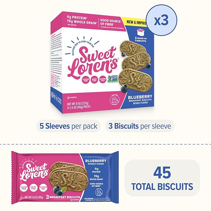 Sweet Loren's Vegan Breakfast Biscuits | Blueberry | 4g Protein, 19g Whole Grains | Plant Based