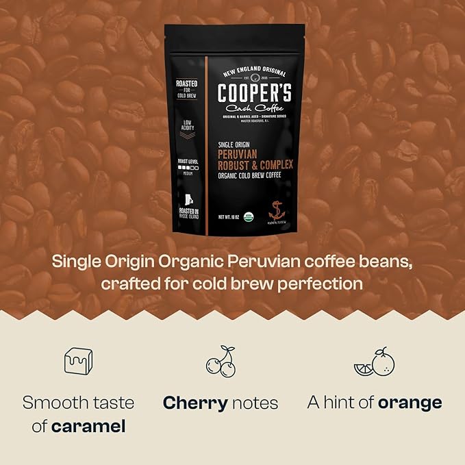 Peruvian Organic Cold Brew Coffee, Single Origin & Gourmet Beans, Tasting Notes Of Caramel With A