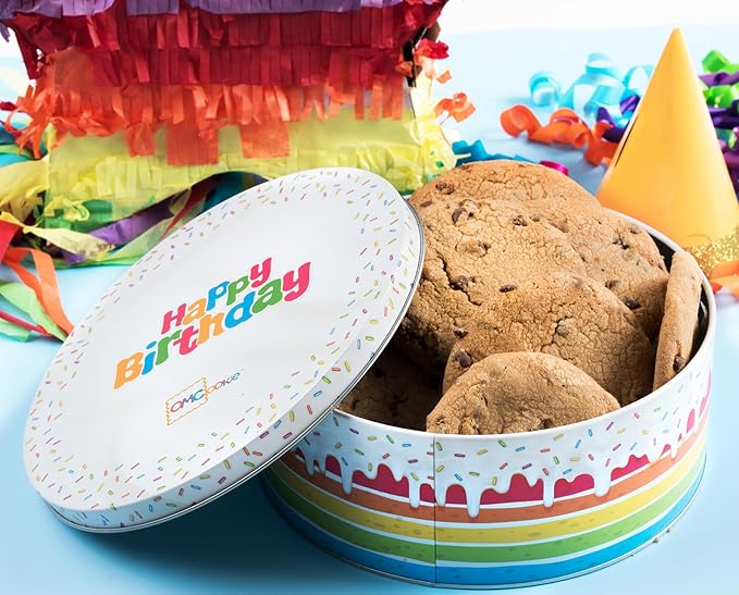 Happy Birthday Cookies Tin Chocolate Chip Gift Basket Tin Individually Wrapped Food Gift for Men
