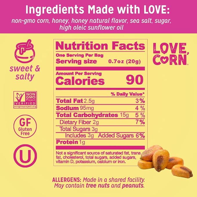 LOVE CORN Sweet & Salty 0.7oz x 20 bags - Delicious Crunchy Corn - Healthy Family Snacks - Gluten