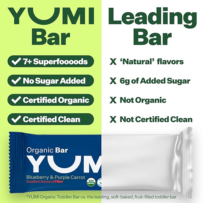 Yumi Organic Toddler Snacks Bars - Gluten-Free, No Added Sugar, 7+ Vegetables, Soft-Baked Crust