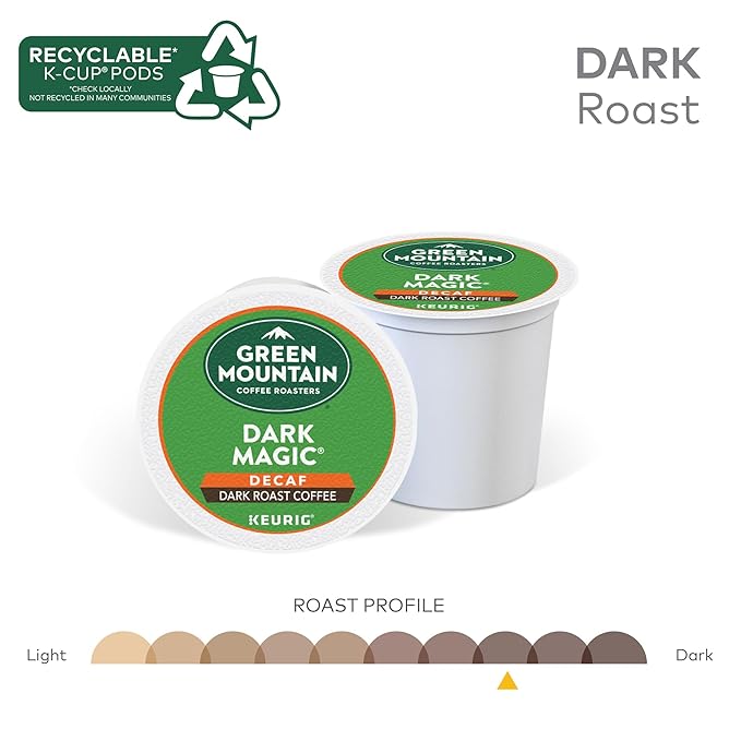Green Mountain Coffee Dark Magic Decaf, Keurig Single Serve K-Cup Pods, Dark Roast Coffee, 60