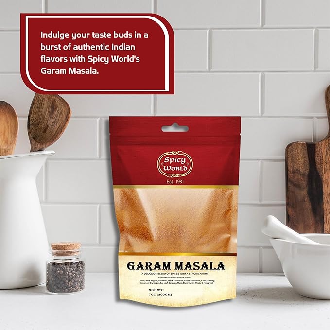 Spicy World Garam Masala Powder 7-Ounce (15 Premium Spice Blend) | Salt Free, Vegan | Indian Origin