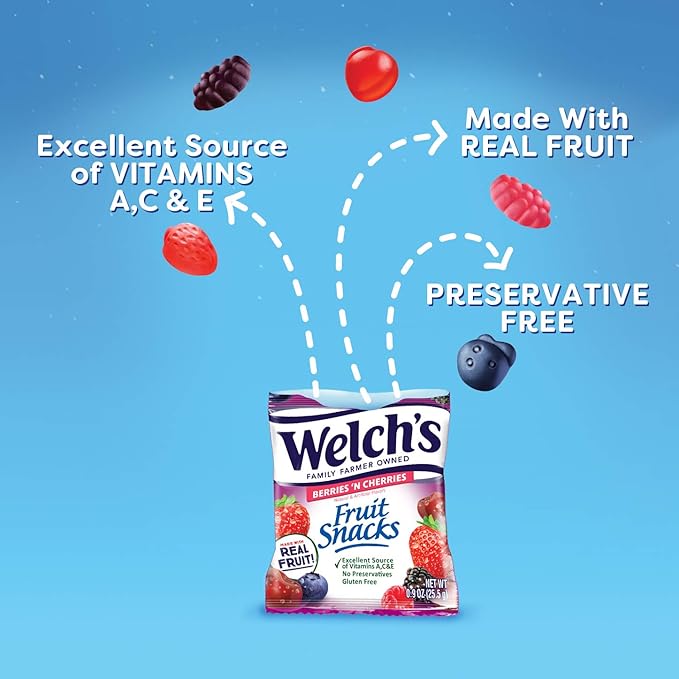 Welch's Fruit Snacks, Berries 'n Cherries, Great for School Lunches, Bulk Pack, Individual Single