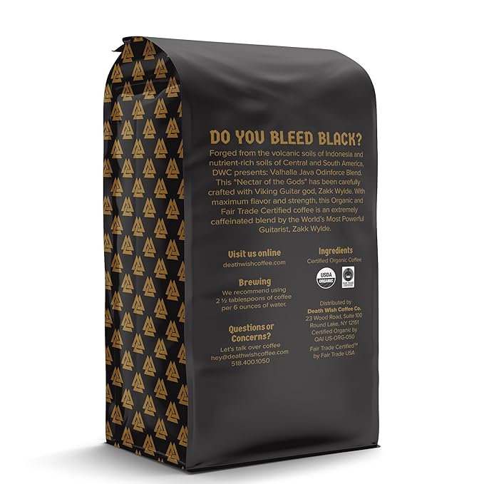 Death Wish Coffee, Valhalla Java Whole Bean Coffee, Fair Trade and USDA Certified Organic - 5 Lb Bag