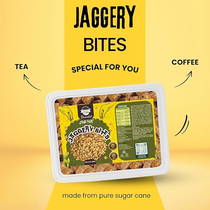 Danodia Foods Organic Snackable Jaggery Bites 1 lb (450g), Pure & Natural, No Additives Sweetener