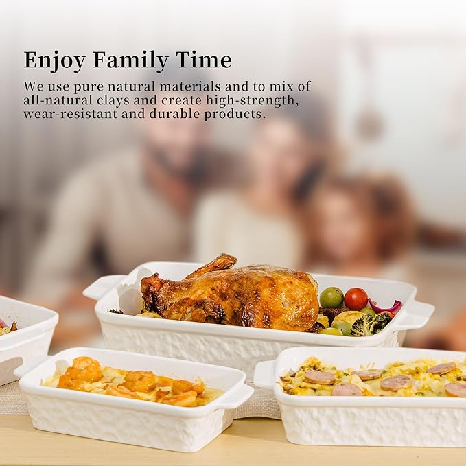 Casserole Dishes for Oven, Baking Dishes, Ceramic Bakeware Sets of 4, Rectangular Baking Pan Set