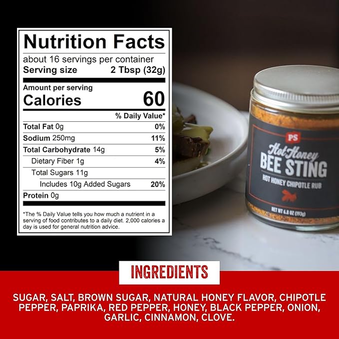 PS Seasoning Bee Sting - Hot Honey Chipotle BBQ Seasoning and Rubs for Smoking, Grilling, Baking