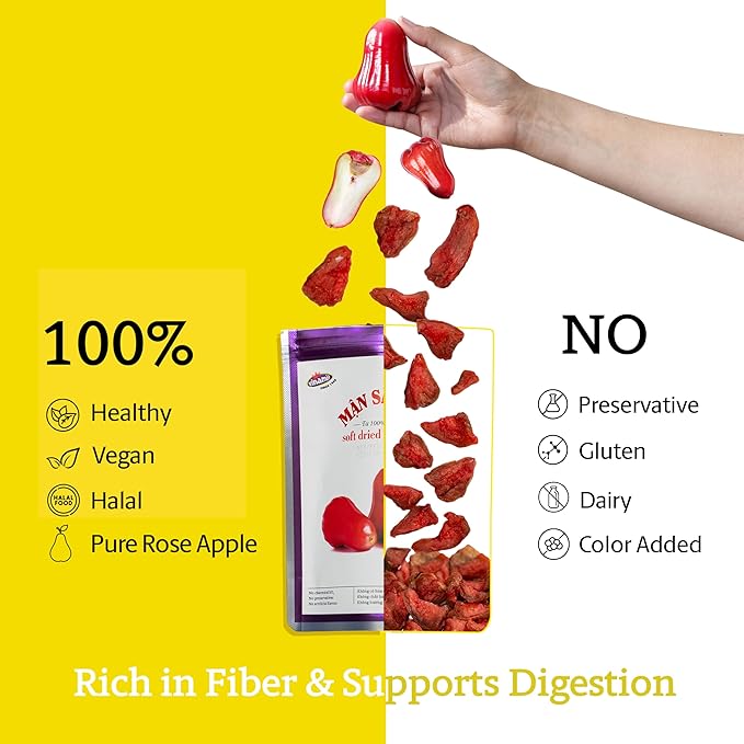 Vinamit Soft Dried Rose-Apple | Dried Plums 3.5 oz Bag | Tropical Fruit Snack | Vegan, Gluten-Free